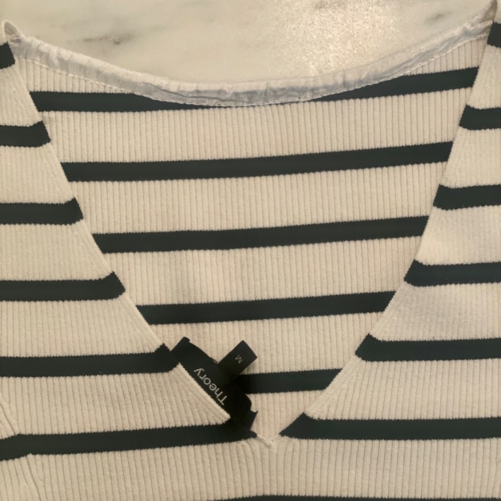 Theory boat/bateau neck fitted sweater with deep V back - Picture 7 of 8